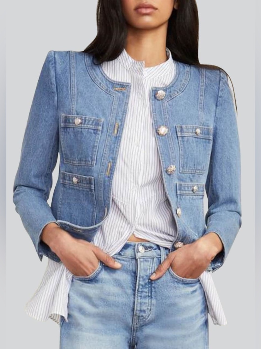 Veronica Beard Ferazia Light Indigo Denim Jacket Size 4